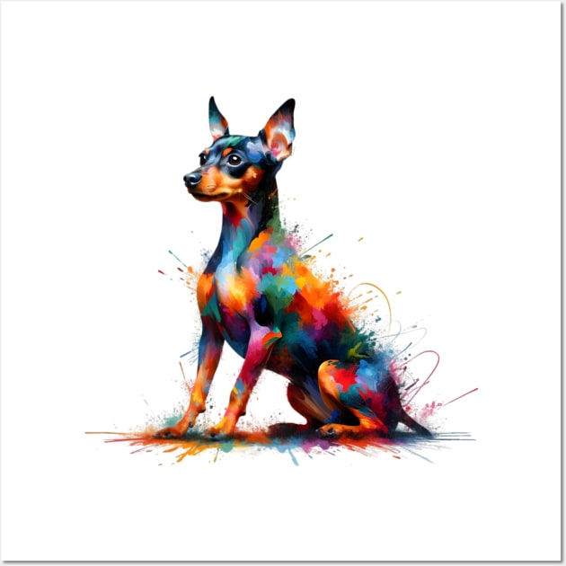 Elegant Miniature Pinscher in Colorful Splash Art Style Wall Art by ArtRUs